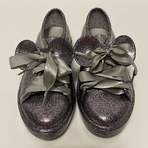 Mel by Melissa Minnie Mouse Glitter Lace Up Jelly Shoes Girl’s Size 3 Silver